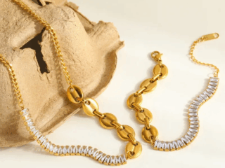 Γυναικείο Κολιέ Baguette Anchor Chain από Ανοξείδωτο Ατσάλι Επιχρυσωμένο 18K