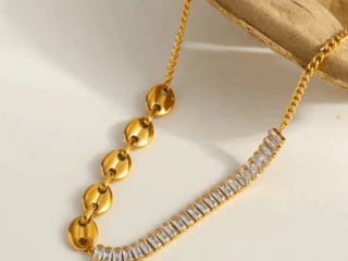 Γυναικείο Κολιέ Baguette Anchor Chain από Ανοξείδωτο Ατσάλι Επιχρυσωμένο 18K