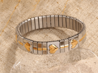 Γυναικείο Ελαστικό Βραχιόλι Heartbeats από Ανοξείδωτο Ατσάλι Χρυσό - Ασημί