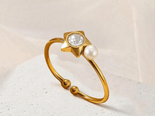 Γυναικείο Δαχτυλίδι Pearl and Zirconia Star από Ανοξείδωτο Ατσάλι Επιχρυσωμένο 18Κ Προσαρμόσιμο