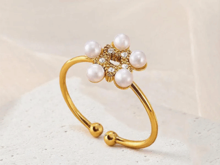 Γυναικείο Δαχτυλίδι Pearl and Zirconia Flower από Ανοξείδωτο Ατσάλι Επιχρυσωμένο 18Κ Προσαρμόσιμο