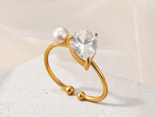 Γυναικείο Δαχτυλίδι Pearl and Zirconia Oval από Ανοξείδωτο Ατσάλι Επιχρυσωμένο 18Κ Προσαρμόσιμο