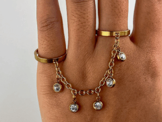 Γυναικείο Διπλό Δαχτυλίδι Chain Glam από Ανοξείδωτο Ατσάλι με Αλυσίδα και Στρας