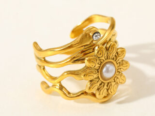 Γυναικείο Δαχτυλίδι Gold Flower από Ανοξείδωτο Ατσάλι Επιχρυσωμένο 18Κ Ανοιχτού Τύπου