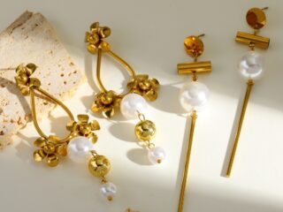 Γυναικεία Σκουλαρίκια Pearl Bar από Ανοξείδωτο Ατσάλι Επιχρυσωμένα 18Κ με Πέρλα