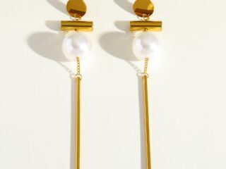 Γυναικεία Σκουλαρίκια Pearl Bar από Ανοξείδωτο Ατσάλι Επιχρυσωμένα 18Κ με Πέρλα