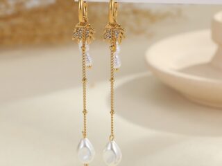 Γυναικεία Σκουλαρίκια Κρίκοι Palmtree Pearl από Ανοξείδωτο Ατσάλι Επιχρυσωμένα 18Κ με Πέρλες