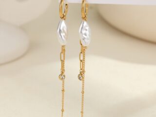 Γυναικεία Σκουλαρίκια Κρίκοι Pearl & Chains από Ανοξείδωτο Ατσάλι Επιχρυσωμένα 18Κ