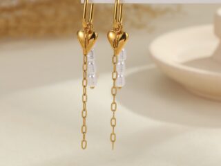 Γυναικεία Κρίκοι Σκουλαρίκια Heartchain Pearl από Ανοξείδωτο Ατσάλι Επιχρυσωμένα 18Κ με Πέρλες