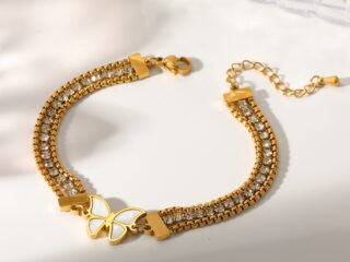 Γυναικείο Βραχιόλι White Butterfly από Ανοξείδωτο Ατσάλι Επιχρυσωμένο 18K με Zircon