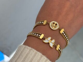 Γυναικείο Βραχιόλι White Butterfly από Ανοξείδωτο Ατσάλι Επιχρυσωμένο 18K με Zircon
