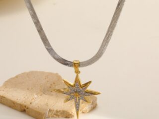 Γυναικείο Κολιέ North Star από Ανοξείδωτο Ατσάλι Επιχρυσωμένο 18Κ με Zircon