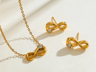 Γυναικείο Σετ Κολιέ - Σκουλαρίκια Infinity από Ανοξείδωτο Ατσάλι Χρυσό με Zircon