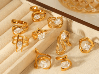 Γυναικείο Δαχτυλίδι Crystal Droplet από Ανοξείδωτο Ατσάλι Επιχρυσωμένο 18Κ με Zircon Προσαρμόσιμο