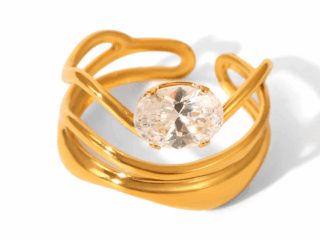 Γυναικείο Δαχτυλίδι Crystal Light από Ανοξείδωτο Ατσάλι Επιχρυσωμένο 18Κ με Zircon Προσαρμόσιμο