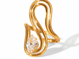 Γυναικείο Δαχτυλίδι Crystal Droplet από Ανοξείδωτο Ατσάλι Επιχρυσωμένο 18Κ με Zircon Προσαρμόσιμο