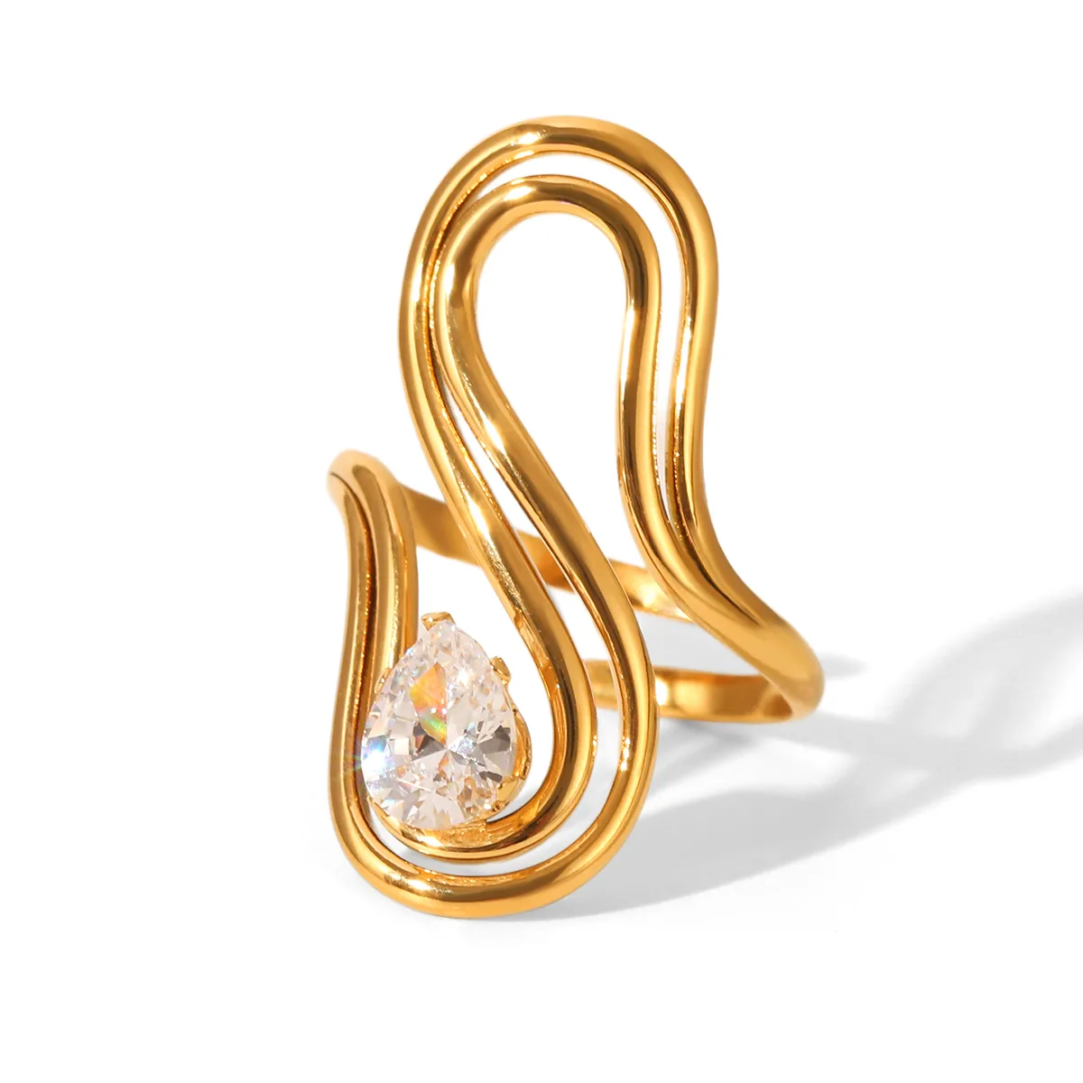 Γυναικείο Δαχτυλίδι Crystal Droplet από Ανοξείδωτο Ατσάλι Επιχρυσωμένο 18Κ με Zircon Προσαρμόσιμο Γυναικείο Δαχτυλίδι Crystal Droplet από Ανοξείδωτο Ατσάλι Επιχρυσωμένο 18Κ με Zircon Προσαρμόσιμο