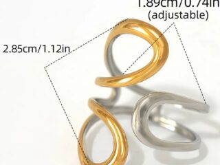 Γυναικείο Δαχτυλίδι Mixed Metal Wave από Ανοξείδωτο Ατσάλι Επιχρυσωμένο 18Κ Προσαρμόσιμο