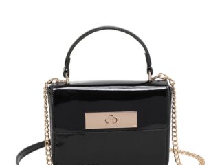 Γυναικεία Μικρή Τσάντα Χειρός Μαύρη με Χρυσή Αλυσίδα Ώμου