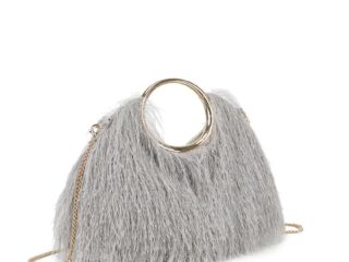 Γυναικεία Τσάντα Ώμου με Γούνα & Μεταλλικό Χερούλι