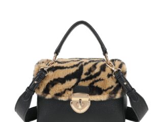 Γυναικεία Τσάντα Χειρός & Ώμου Tiger με Animal Print Γούνα και Μεταλλικό Κούμπωμα