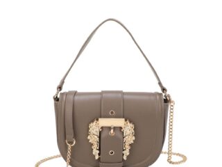 Γυναικεία Τσάντα Ώμου με Χρυσή Αγκράφα σε Γκρι-Μπεζ Απόχρωση