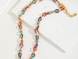 Γυναικείο Σετ Κολιέ - Βραχιόλι Αλυσίδα Pop Art Chunky Enamel από Ανοξείδωτο Ατσάλι