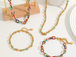 Γυναικείο Σετ Κολιέ - Βραχιόλι Αλυσίδα Candy Pop Pastel Link Set από Ανοξείδωτο Ατσάλι