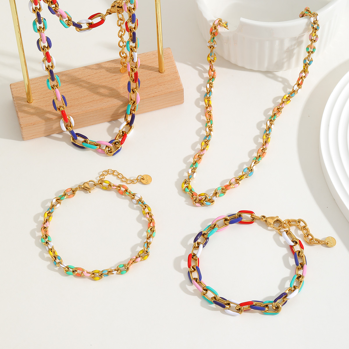 Γυναικείο Σετ Κολιέ - Βραχιόλι Αλυσίδα Candy Pop Pastel Link Set από Ανοξείδωτο Ατσάλι Γυναικείο Σετ Κολιέ - Βραχιόλι Αλυσίδα Candy Pop Pastel Link Set από Ανοξείδωτο Ατσάλι