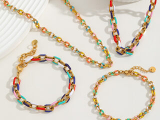 Γυναικείο Σετ Κολιέ - Βραχιόλι Αλυσίδα Pop Art Chunky Enamel από Ανοξείδωτο Ατσάλι