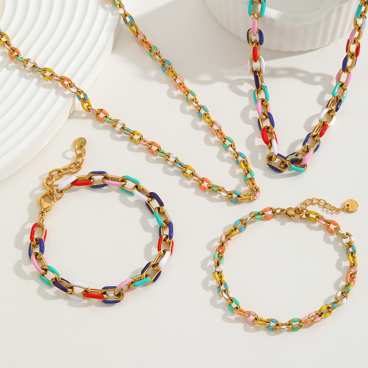 Γυναικείο Σετ Κολιέ - Βραχιόλι Αλυσίδα Pop Art Chunky Enamel από Ανοξείδωτο Ατσάλι Γυναικείο Σετ Κολιέ - Βραχιόλι Αλυσίδα Pop Art Chunky Enamel από Ανοξείδωτο Ατσάλι