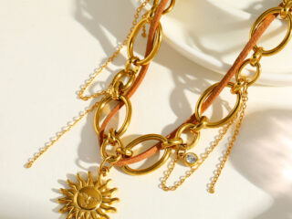 Γυναικείο Κολιέ Kira Suede Sun Pendant από Ανοξείδωτο Ατσάλι Επιχρυσωμένο 18Κ Choker