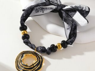 Γυναικείο Κολιέ Noir Artistic Silk Wrap από Ανοξείδωτο Ατσάλι σε Υφασμάτινο Μαντήλι