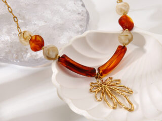 Γυναικείο Κολιέ Dione Amber & Gold Flower Necklace από Ανοξείδωτο Ατσάλι Επιχρυσωμένο 18Κ