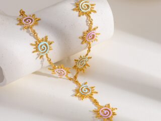 Γυναικείο Κολιέ Helia Sun Spirit Necklace από Ανοξείδωτο Ατσάλι Επιχρυσωμένο 18Κ Πολύχρωμος Ήλιος