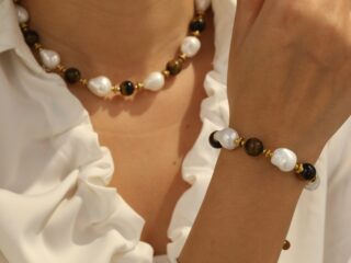 Γυναικείο Βραχιόλι Gaia Tiger Stone & Pearl Collection από Ανοξείδωτο Ατσάλι