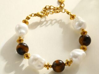 Γυναικείο Βραχιόλι Gaia Tiger Stone & Pearl Collection από Ανοξείδωτο Ατσάλι