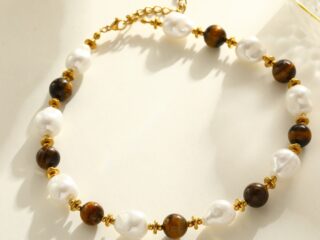 Γυναικείο Κολιέ Gaia Tiger Stone & Pearl Collection από Ανοξείδωτο Ατσάλι με Φυσικές Πέτρες