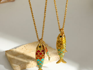 Γυναικείο Κολιέ Keiko Colorful Fish Necklace από Ανοξείδωτο Ατσάλι Επιχρυσωμένο 18Κ Πολύχρωμο Διπλό Ψαράκι