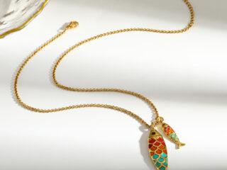 Γυναικείο Κολιέ Keiko Colorful Fish Necklace από Ανοξείδωτο Ατσάλι Επιχρυσωμένο 18Κ Πολύχρωμο Διπλό Ψαράκι