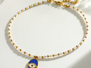 Γυναικείο Κολιέ Selene Pearl Evil Eye Necklace από Ανοξείδωτο Ατσάλι Επιχρυσωμένο 18Κ