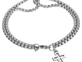 Ανδρικό Βραχιόλι Διπλή Αλυσίδα Cross από Ανοξείδωτο Ατσάλι Ασημί