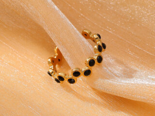Γυναικείο Δαχτυλίδι Bubble Glow Zirconia από Ανοξείδωτο Ατσάλι Επιχρυσωμένο 18Κ Προσαρμόσιμο Μαύρο