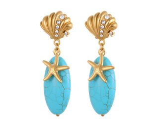 Γυναικεία Σκουλαρίκια Riviera Turquoise Starfish Drops από Ανοξείδωτο Ατσάλι Επιχρυσωμένα 18Κ