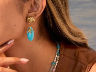 Γυναικεία Σκουλαρίκια Riviera Turquoise Starfish Drops από Ανοξείδωτο Ατσάλι Επιχρυσωμένα 18Κ