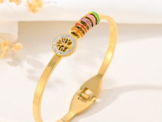 Γυναικείο Βραχιόλι - Bangle Zoe από Ανοξείδωτο Ατσάλι με Πολύχρωμα Δαχτυλίδια από Glossy Σμάλτο