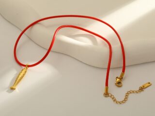 Γυναικείο Κολιέ Piscis Little Fish Cord Necklace από Ανοξείδωτο Ατσάλι σε Κοκκίνο και Μαύρο Κορδόνι με Ψαράκι