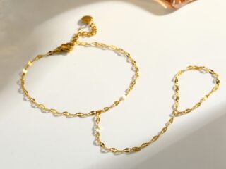 Γυναικείο Βραχιόλι Aura Finger Bracelet Αλυσίδα Χεριού - Δαχτυλίδι από Ανοξείδωτο Ατσάλι Επιχρυσωμένο 18Κ