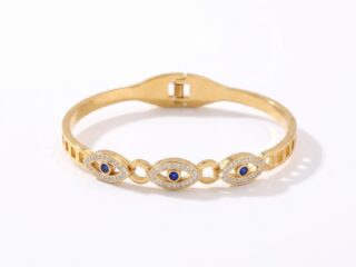 Γυναικείο Βραχιόλι Mati Evil Eye Crystal Bangle από Ανοξείδωτο Ατσάλι με Μπλε Ματάκια