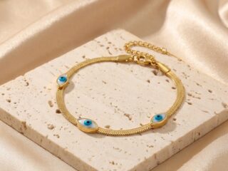 Γυναικείο Βραχιόλι Cyan Evil Eye Flat Chain από Ανοξείδωτο Ατσάλι με Μπλε Ματάκια